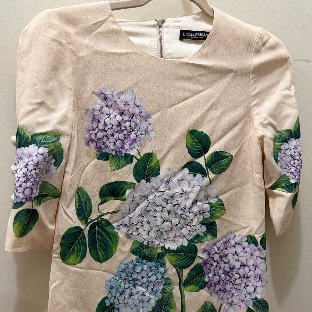 Dolce and Gabbana Hydrangea Floral Dress with Cream/nude Background size 38